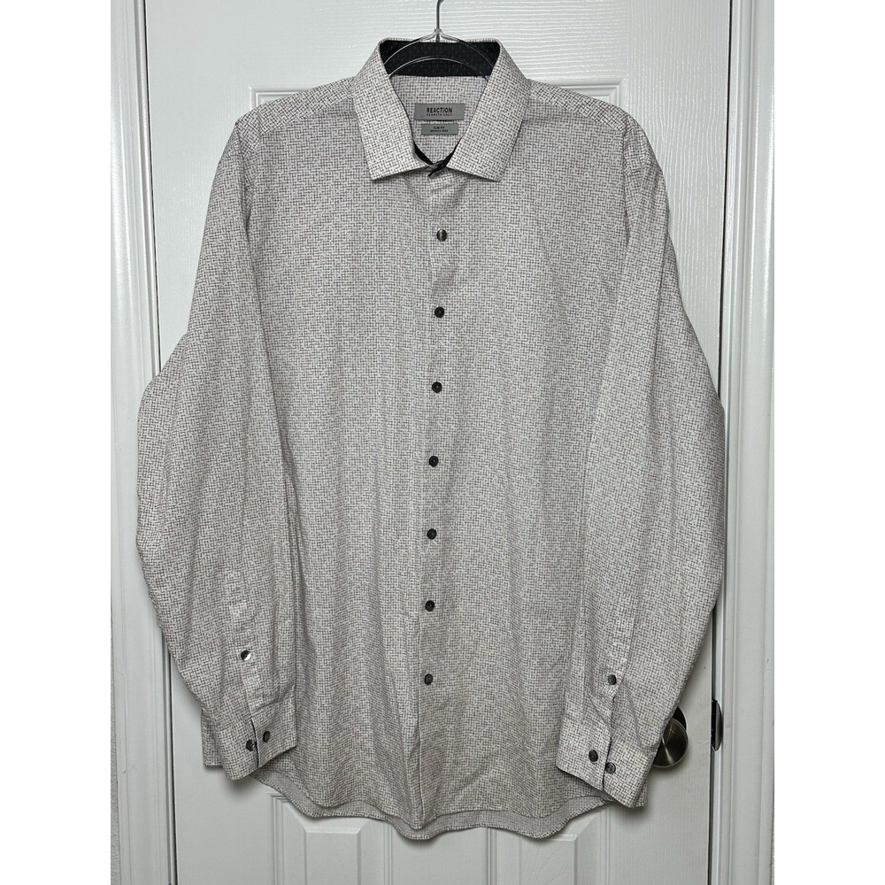 Kenneth Cole Reaction Men's Long Sleeve Dress‎ Shirt XL 34/35 Neck 17" White Red